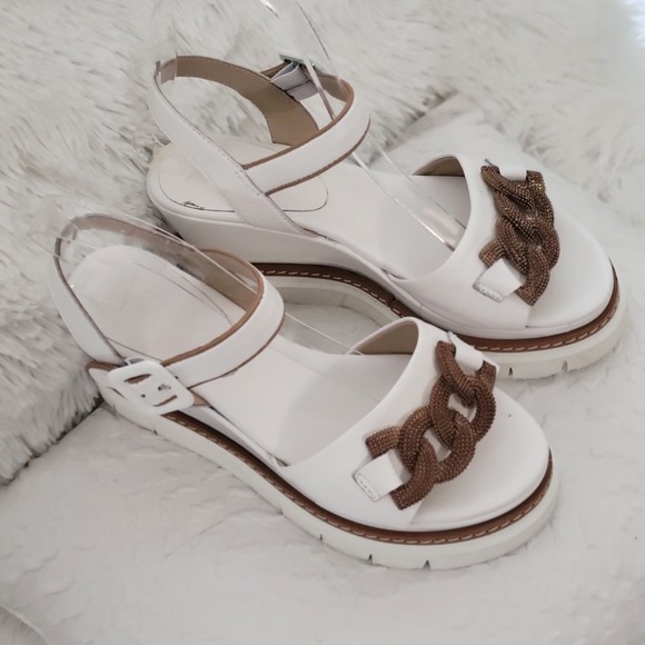 Luca Grossi Women's White Leather Chain Accent Wedge Sandals EU 36 - Picture 3 of 11